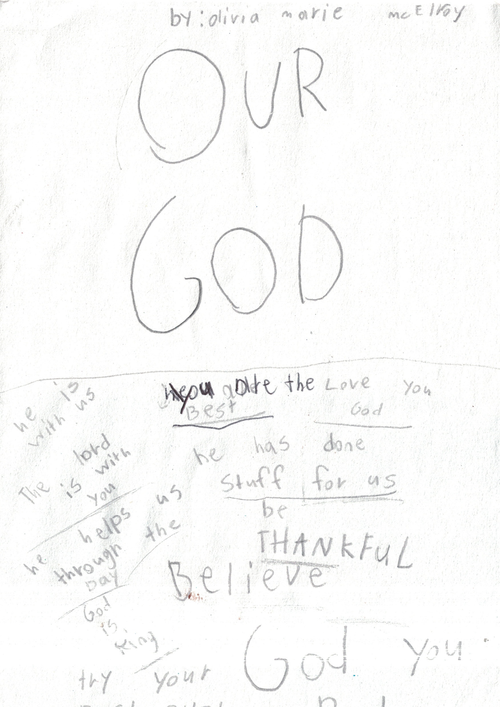 Page 1 — written by Olivia with hearts drawing