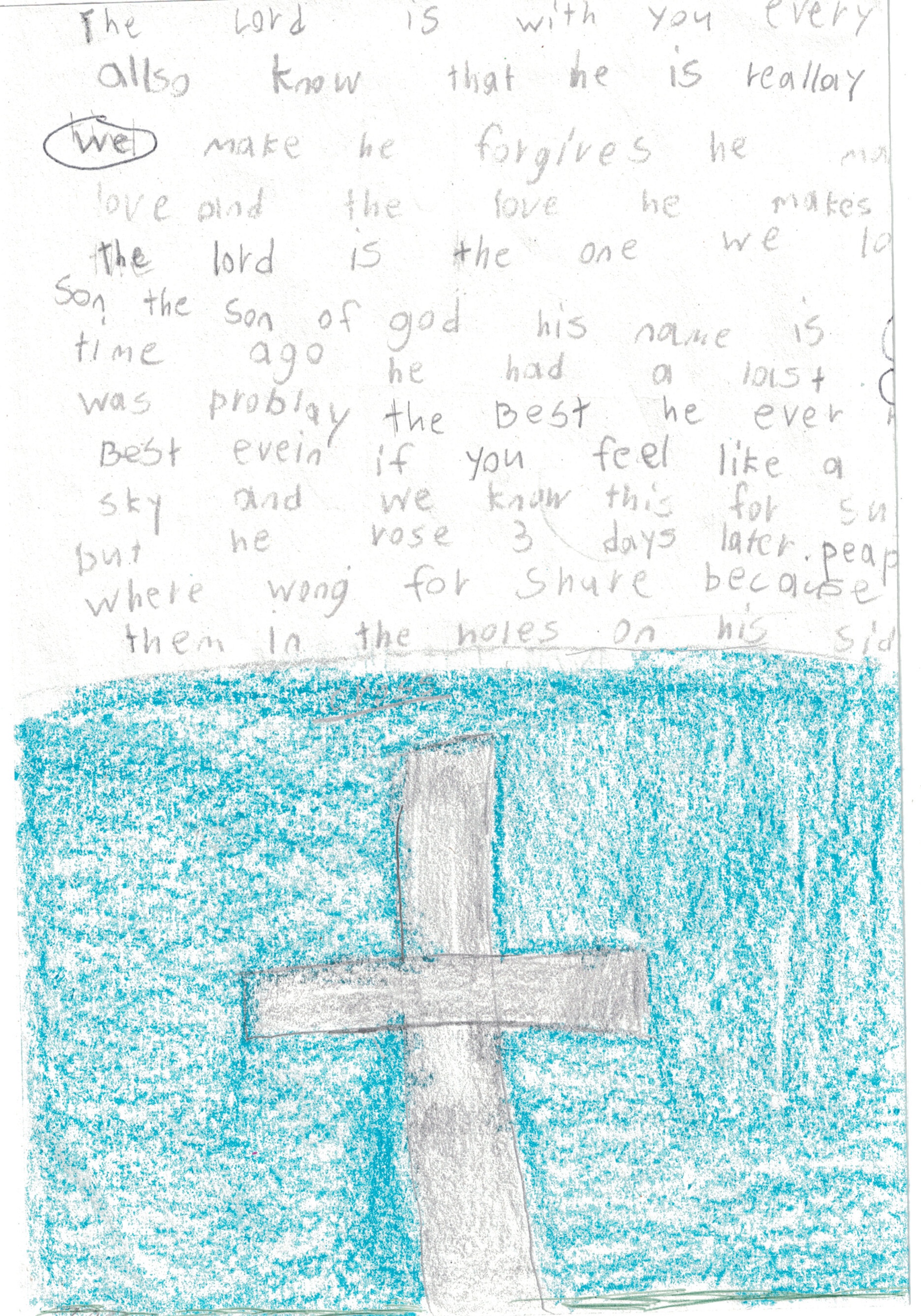 Page 2 — written by Olivia with cross drawing